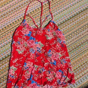 Red Floral Strappy Tank Top